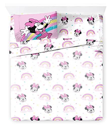 Jay Franco Disney Minnie Mouse Rainbow Stripe Queen Size Sheet Set - 4 Piece Set Super Soft and Cozy Kid’s Bedding - Fade Resistant Microfiber Sheets (Official Disney Product) - SHOP NO2CO2