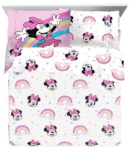 Jay Franco Disney Minnie Mouse Rainbow Stripe Queen Size Sheet Set - 4 Piece Set Super Soft and Cozy Kid’s Bedding - Fade Resistant Microfiber Sheets (Official Disney Product) - SHOP NO2CO2