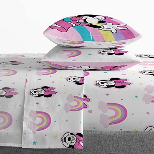 Jay Franco Disney Minnie Mouse Rainbow Stripe Queen Size Sheet Set - 4 Piece Set Super Soft and Cozy Kid’s Bedding - Fade Resistant Microfiber Sheets (Official Disney Product) - SHOP NO2CO2