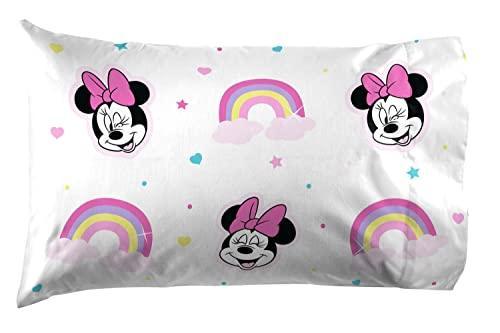 Jay Franco Disney Minnie Mouse Rainbow Stripe Queen Size Sheet Set - 4 Piece Set Super Soft and Cozy Kid’s Bedding - Fade Resistant Microfiber Sheets (Official Disney Product) - SHOP NO2CO2