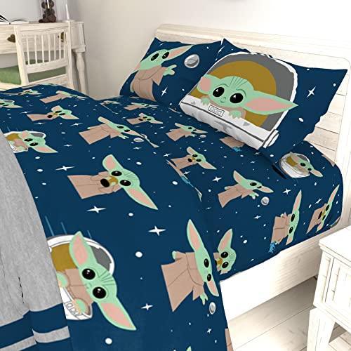 Jay Franco Star Wars The Mandalorian Hello Grogu Queen Size Sheet Set - 4 Piece Set Super Soft and Cozy Kid’s Bedding - Fade Resistant Microfiber Sheets (Official Star Wars Product) - SHOP NO2CO2