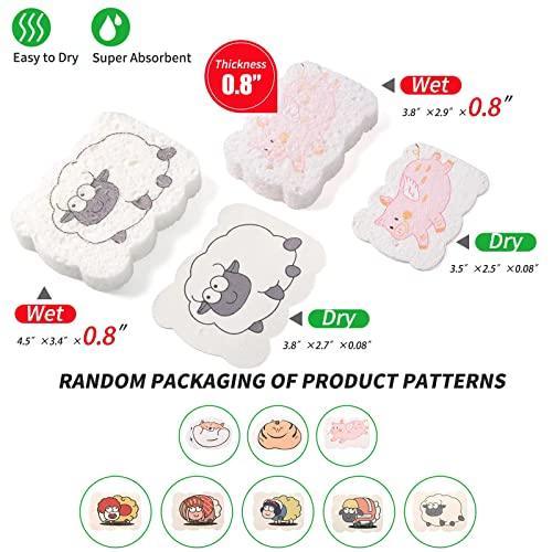 Jia&Hemeng Sponges, Compressed Non-Scratch Cellulose Reusable Dishwashing Sponges for Cleaning Kitchen Bedroom Cars, Funny Bath Sponges Paper Cut DIY for Kids(4+3Pcs-Home) - SHOP NO2CO2