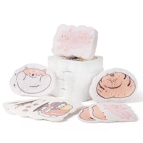 Jia&Hemeng Sponges, Compressed Non-Scratch Cellulose Reusable Dishwashing Sponges for Cleaning Kitchen Bedroom Cars, Funny Bath Sponges Paper Cut DIY for Kids(4+3Pcs-Home) - SHOP NO2CO2