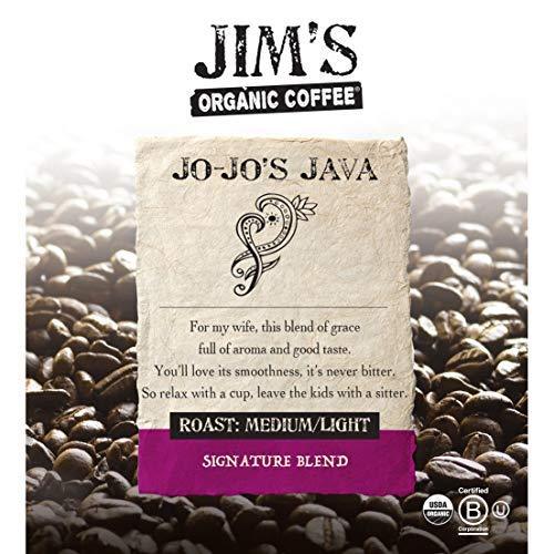 Jim’s Organic Coffee – Jo-Jo’s Java Blend – Medium/Light Roast, Ground Coffee, 12 oz Bag - SHOP NO2CO2