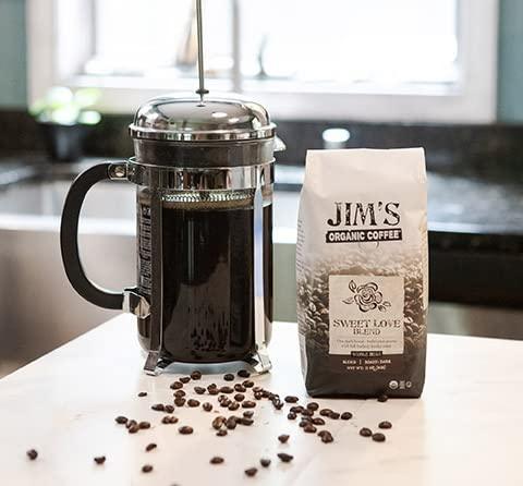 Jim’s Organic Coffee – Sweet Love Blend – Whole Bean, Dark Roast, Bold 11 oz Bag - SHOP NO2CO2