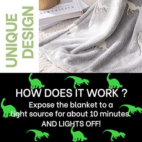 jinchan Dinosaur Glow in The Dark Blanket, Kids Throw Blanket for Boys and Girls Gift Grey Lightweight Flannel Fleece Throw Blankets for Couch Bed Warm Soft Cozy Throw Winter Baby Blankets 40x60 Inch - SHOP NO2CO2