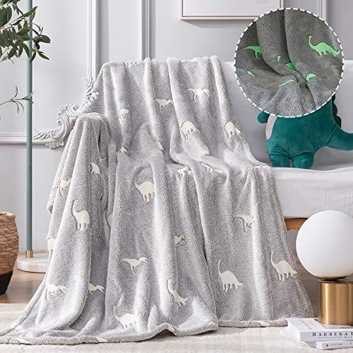 jinchan Dinosaur Glow in The Dark Blanket, Kids Throw Blanket for Boys and Girls Gift Grey Lightweight Flannel Fleece Throw Blankets for Couch Bed Warm Soft Cozy Throw Winter Baby Blankets 40x60 Inch - SHOP NO2CO2