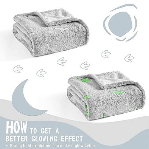 jinchan Dinosaur Glow in The Dark Blanket, Kids Throw Blanket for Boys and Girls Gift Grey Lightweight Flannel Fleece Throw Blankets for Couch Bed Warm Soft Cozy Throw Winter Baby Blankets 40x60 Inch - SHOP NO2CO2