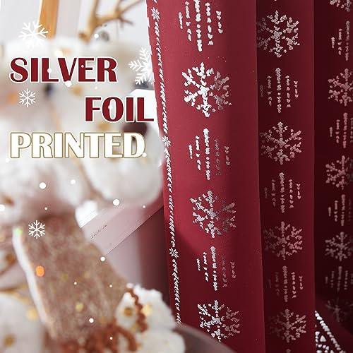 jinchan Silver Snowflake Christmas Curtains 54 Inch Length Room Darkening Boho Curtains for Living Room Bedroom Grommet Winter Snow Drapes Window Curtains 2 Panels Holiday Xmas Decor Red - SHOP NO2CO2