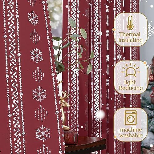 jinchan Silver Snowflake Christmas Curtains 54 Inch Length Room Darkening Boho Curtains for Living Room Bedroom Grommet Winter Snow Drapes Window Curtains 2 Panels Holiday Xmas Decor Red - SHOP NO2CO2