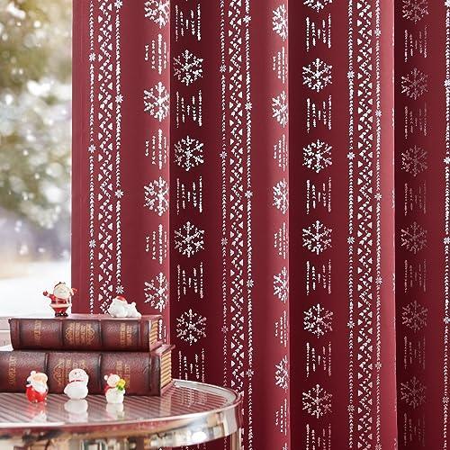 jinchan Silver Snowflake Christmas Curtains 54 Inch Length Room Darkening Boho Curtains for Living Room Bedroom Grommet Winter Snow Drapes Window Curtains 2 Panels Holiday Xmas Decor Red - SHOP NO2CO2