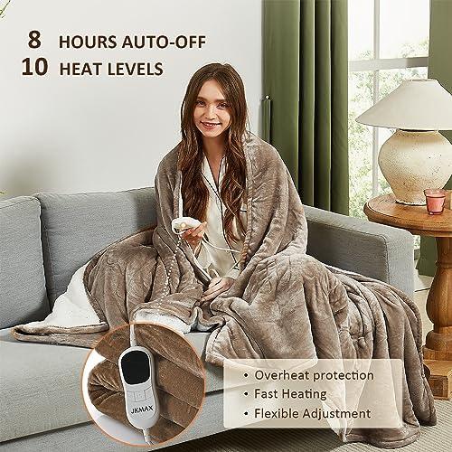 JKMAX Electric Heated Blanket Twin - 62"x84" Heating Electric Blanket Twin Size for Bed 10 Heat Setting 5 Levels Auto-Off Overheat Protection Ultra Soft Flannel Sherpa Electric Blanket ETL Certified - SHOP NO2CO2