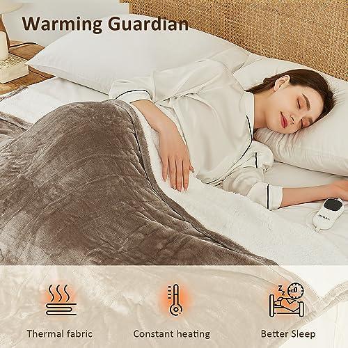 JKMAX Electric Heated Blanket Twin - 62"x84" Heating Electric Blanket Twin Size for Bed 10 Heat Setting 5 Levels Auto-Off Overheat Protection Ultra Soft Flannel Sherpa Electric Blanket ETL Certified - SHOP NO2CO2