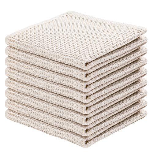 joybest Cotton Kitchen Dish Cloths, 8-Pack Waffle Weave Ultra Soft Absorbent Dish Towels Washcloths Quick Drying Dish Rags, 12x12 Inches, Beige - SHOP NO2CO2