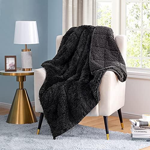 joybest Faux Fur Weighted Blanket Oeko-Tex Standard 100 Certified Sherpa Fleece 15 Pounds 60x80 Inches Queen Size Heavy Weighted Blanket with Premium Glass Beads, Grey - SHOP NO2CO2