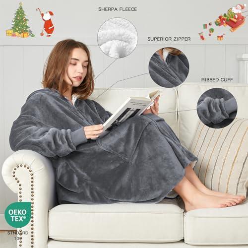 JOYWOO Wearable Blanket Hoodie, Oversized Hoodie Sweatshirt Blanket for Adults Women Men, Gift, Cozy and Fuzzy Sherpa Hoodie Blanket with Zipper and Giant Pocket - SHOP NO2CO2