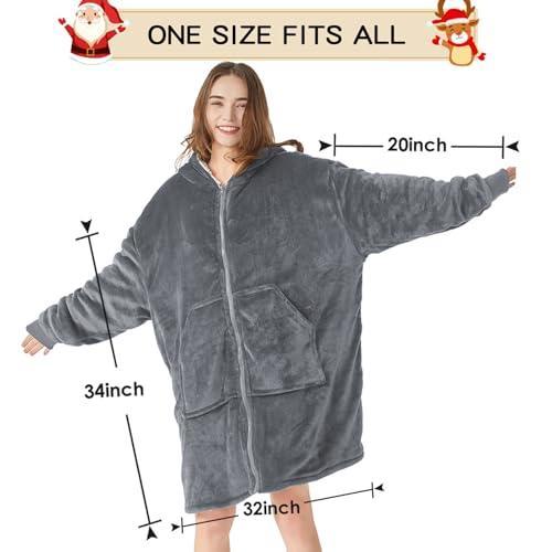 JOYWOO Wearable Blanket Hoodie, Oversized Hoodie Sweatshirt Blanket for Adults Women Men, Gift, Cozy and Fuzzy Sherpa Hoodie Blanket with Zipper and Giant Pocket - SHOP NO2CO2