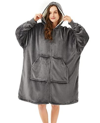 JOYWOO Wearable Blanket Hoodie, Oversized Hoodie Sweatshirt Blanket for Adults Women Men, Gift, Cozy and Fuzzy Sherpa Hoodie Blanket with Zipper and Giant Pocket - SHOP NO2CO2