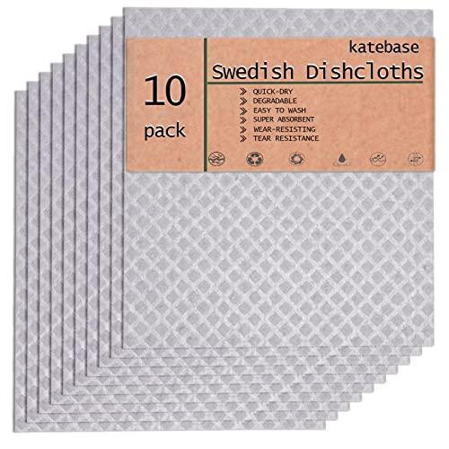 Katebase Swedish-dishcloths-for-Kitchen-10 Pack Swedish Dish Towels & Cellulose Sponge Cloth,Biodegradable and Reusable Cleaning Cloths,Absorbent and Quick Drying Dishcloth (Grey) - SHOP NO2CO2