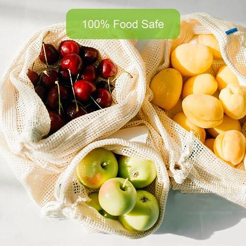 KerKoor Reusable-Cotton-Mesh-Produce-shopping-Bags-Washable Eco Friendly Premium See Through Lightweight Net zero Bulk Bags for Veggie Fruit Vegetable Grocery Storage (9 Packs) - SHOP NO2CO2