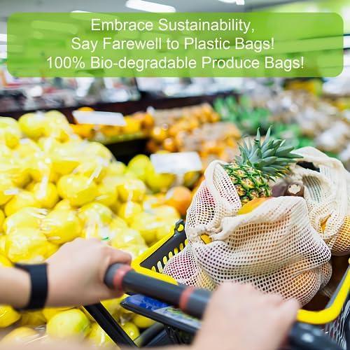 KerKoor Reusable-Cotton-Mesh-Produce-shopping-Bags-Washable Eco Friendly Premium See Through Lightweight Net zero Bulk Bags for Veggie Fruit Vegetable Grocery Storage (9 Packs) - SHOP NO2CO2