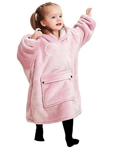 KFUBUO Wearable Blanket Hoodie for Kids Toddlers Sherpa Blanket Sweatshirt With Pocket Cute Hoodies 2-6 Year Old Girl Cute Birthday Gifts Pink - SHOP NO2CO2