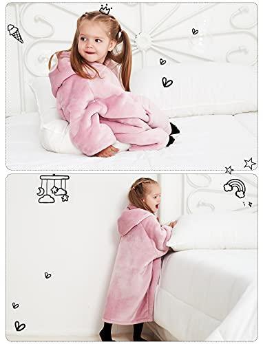 KFUBUO Wearable Blanket Hoodie for Kids Toddlers Sherpa Blanket Sweatshirt With Pocket Cute Hoodies 2-6 Year Old Girl Cute Birthday Gifts Pink - SHOP NO2CO2