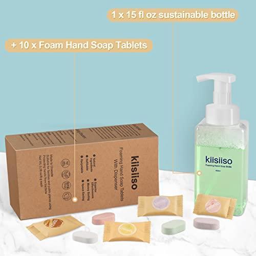 KIISIISO Hand Soap foam -1 Foaming Hand Wash Dispenser+10 Tablets Refill,Compostable Packaging,Fragrance Free Sustainable Cleaning Products,80 FL oz Total (Makes 10x 8 FL oz Bottles of Soap) - SHOP NO2CO2