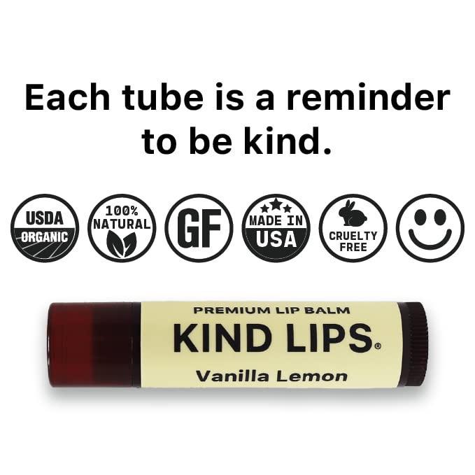 Kind Lips Lip Balm, Nourishing Soothing Lip Moisturizer for Dry Cracked Chapped Lips, Made in Usa With 100% Natural USDA Organic Ingredients, Vanilla Lemon Flavor, Pack of 5 - SHOP NO2CO2