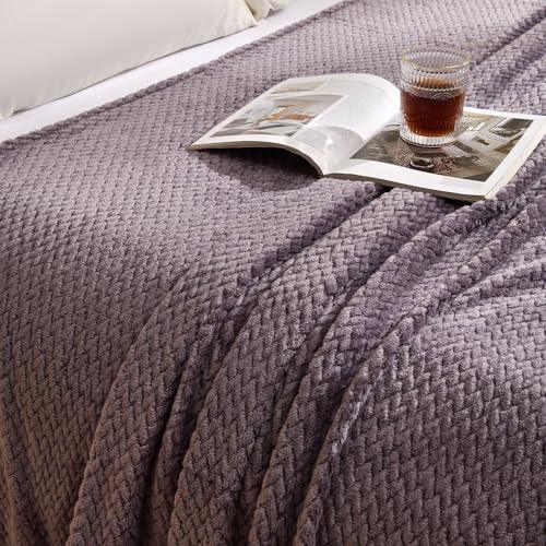 Kingole Flannel Fleece Luxury Throw Blanket, Lavender Purple Twin Size Jacquard Weave Pattern Cozy Couch/Bed Super Soft and Warm Plush Microfiber 350GSM (66 x 90 inches) - SHOP NO2CO2