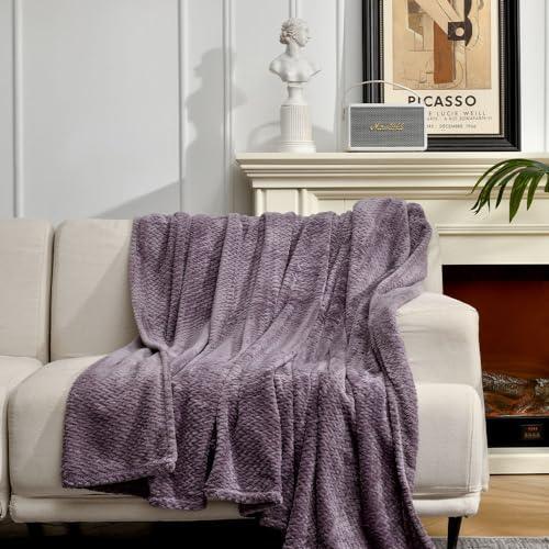 Kingole Flannel Fleece Luxury Throw Blanket, Lavender Purple Twin Size Jacquard Weave Pattern Cozy Couch/Bed Super Soft and Warm Plush Microfiber 350GSM (66 x 90 inches) - SHOP NO2CO2