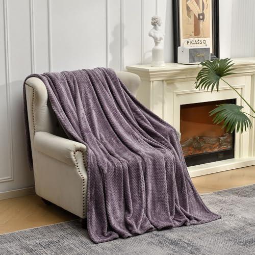 Kingole Flannel Fleece Luxury Throw Blanket, Lavender Purple Twin Size Jacquard Weave Pattern Cozy Couch/Bed Super Soft and Warm Plush Microfiber 350GSM (66 x 90 inches) - SHOP NO2CO2