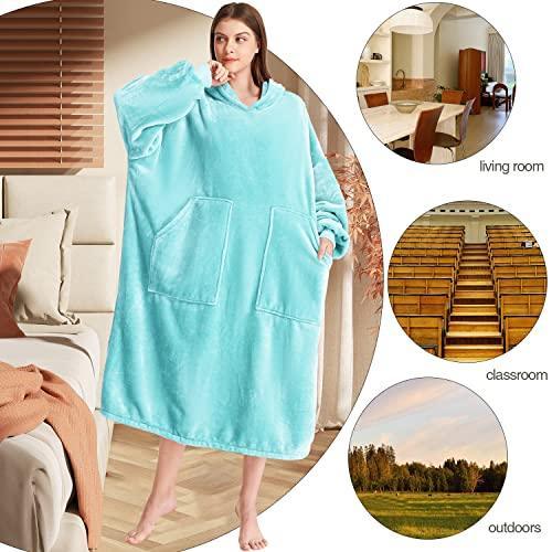 Kipswiza Oversize Wearable Blanket Flannel Super Soft Warm Long Hoodie Blanket Big Hooded Sweatshirt Hoodie Blanket for Adults Women Girls Teenagers Teens Men Teal - SHOP NO2CO2