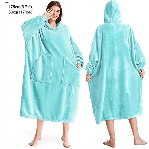 Kipswiza Oversize Wearable Blanket Flannel Super Soft Warm Long Hoodie Blanket Big Hooded Sweatshirt Hoodie Blanket for Adults Women Girls Teenagers Teens Men Teal - SHOP NO2CO2