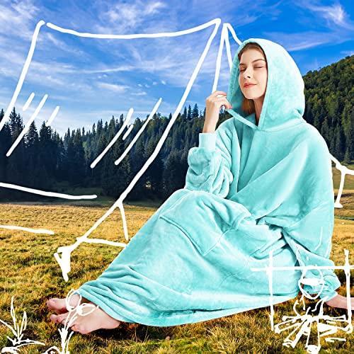 Kipswiza Oversize Wearable Blanket Flannel Super Soft Warm Long Hoodie Blanket Big Hooded Sweatshirt Hoodie Blanket for Adults Women Girls Teenagers Teens Men Teal - SHOP NO2CO2