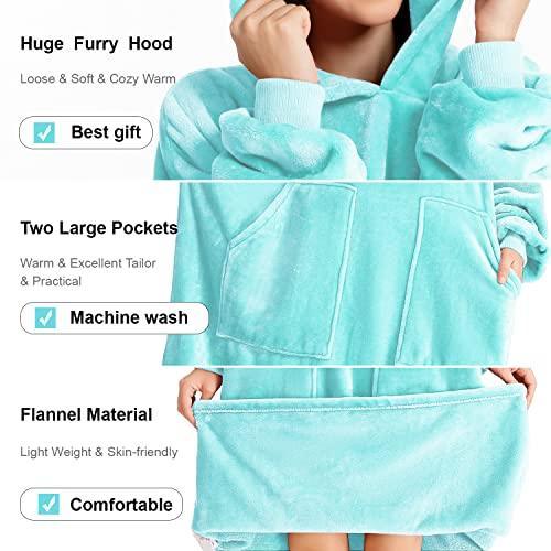 Kipswiza Oversize Wearable Blanket Flannel Super Soft Warm Long Hoodie Blanket Big Hooded Sweatshirt Hoodie Blanket for Adults Women Girls Teenagers Teens Men Teal - SHOP NO2CO2