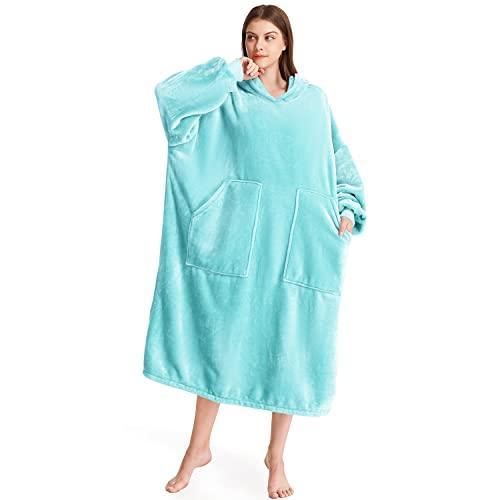 Kipswiza Oversize Wearable Blanket Flannel Super Soft Warm Long Hoodie Blanket Big Hooded Sweatshirt Hoodie Blanket for Adults Women Girls Teenagers Teens Men Teal - SHOP NO2CO2