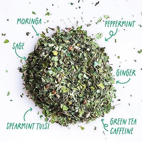 Kubo Tea, Organic High Energy, High Caffeine Blend, 20 Servings (140mg Caffeine each), Pyramid Tea Bags, Compostable & Biodgradable Packaging, Brew Hot or Iced, Healthy Coffee Substitute- Moringa Mint Sage - SHOP NO2CO2