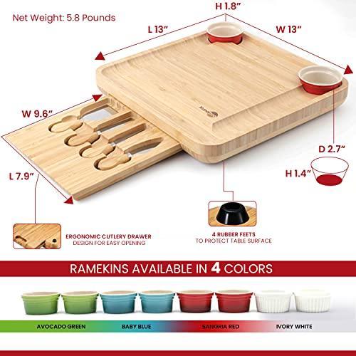 Kunaboo Bamboo Cheese Tray -Sangria Red-Cheese Board with Knife Set -Free Travel Canvas Bag-Cheese Boards Gift Set - SHOP NO2CO2