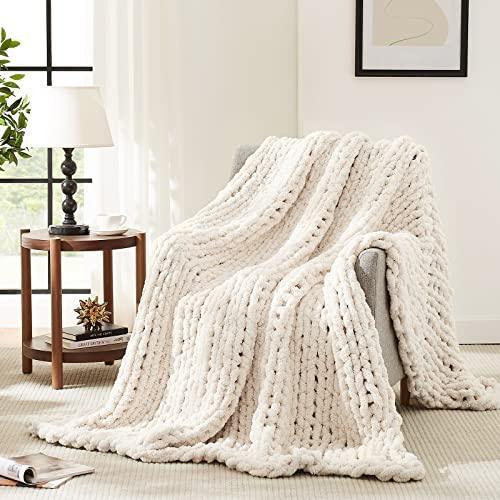 L'AGRATY Chunky Knit Blanket Throw,Soft Chenille Yarn Throw Blanket 50x60，Handmade Thick Cable Knit Crochet Blanket,Large Knit Blanket Chunky Yarn,Rope Knot Throw Blanket for Couch Home Decor - SHOP NO2CO2