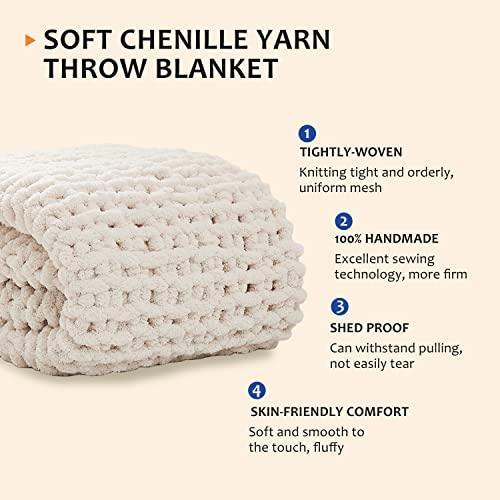 L'AGRATY Chunky Knit Blanket Throw,Soft Chenille Yarn Throw Blanket 50x60，Handmade Thick Cable Knit Crochet Blanket,Large Knit Blanket Chunky Yarn,Rope Knot Throw Blanket for Couch Home Decor - SHOP NO2CO2