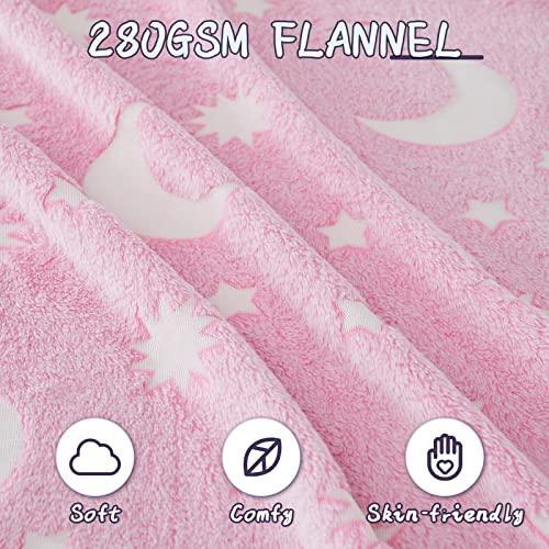 L'AGRATY Glow in The Dark Blanket - Pink 50" x 60" Soft Star Moon Kids Throw Blanket for Girls Personalized Cute Star Moon Fleece Fuzzy Blanket Gifts As Birthday Christmas Easter Thanksgiving Gift - SHOP NO2CO2