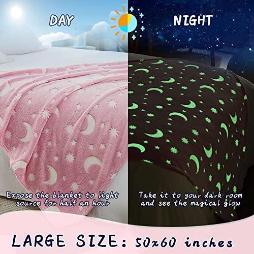 L'AGRATY Glow in The Dark Blanket - Pink 50" x 60" Soft Star Moon Kids Throw Blanket for Girls Personalized Cute Star Moon Fleece Fuzzy Blanket Gifts As Birthday Christmas Easter Thanksgiving Gift - SHOP NO2CO2