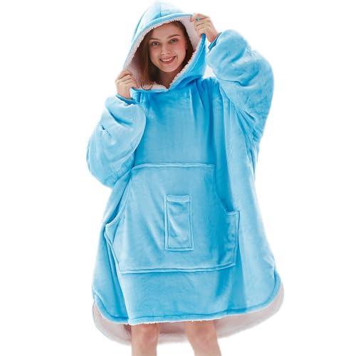 L'AGRATY Wearable Blanket Hoodie Oversized Giant Hooded Blanket Sweatshirt with Pocket Sleeves for Women Men Flannel Sherpa Soft Warm Cozy Blanket Jacket Sweater Gift for Adult Teens One Size Fits All - SHOP NO2CO2