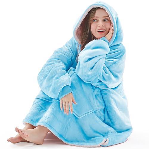 L'AGRATY Wearable Blanket Hoodie Oversized Giant Hooded Blanket Sweatshirt with Pocket Sleeves for Women Men Flannel Sherpa Soft Warm Cozy Blanket Jacket Sweater Gift for Adult Teens One Size Fits All - SHOP NO2CO2