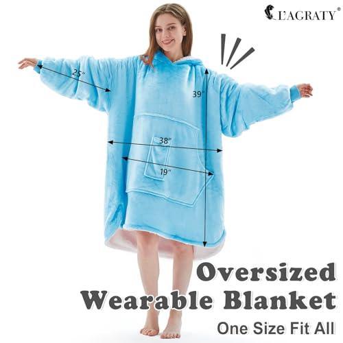 L'AGRATY Wearable Blanket Hoodie Oversized Giant Hooded Blanket Sweatshirt with Pocket Sleeves for Women Men Flannel Sherpa Soft Warm Cozy Blanket Jacket Sweater Gift for Adult Teens One Size Fits All - SHOP NO2CO2