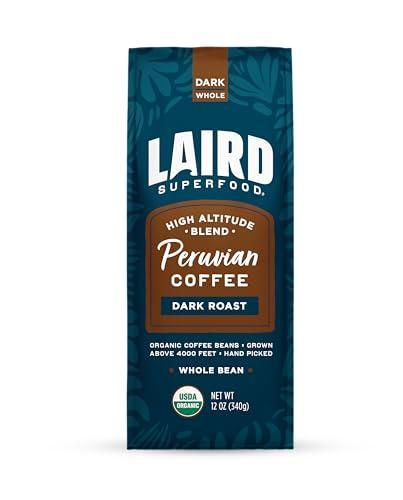 Laird Superfood Peruvian Dark Roast Caffeinated Whole Bean Coffee, Ethically Sourced Premium Whole Bean Coffee, Gluten-Free, Dairy-Free, Non-GMO, Paleo, Keto Friendly, 12 oz. Bag - SHOP NO2CO2