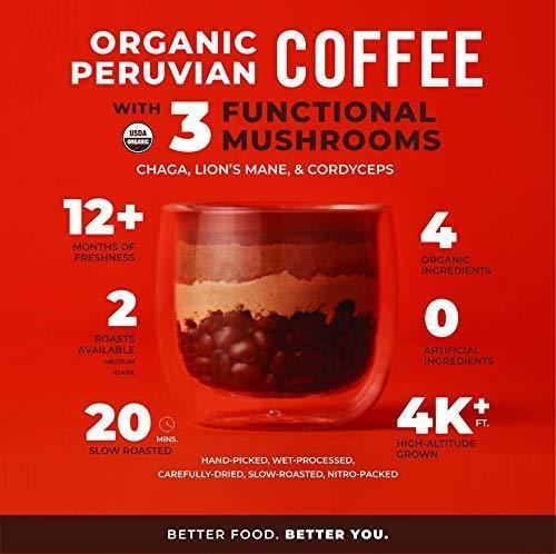 Laird Superfood Peruvian Dark Roast Coffee with Functional Mushrooms, Certified Organic Peruvian Ground Coffee Beans, Gluten-Free, Dairy-Free, Non-GMO, Paleo, Keto Friendly, 12 oz. Bag - SHOP NO2CO2