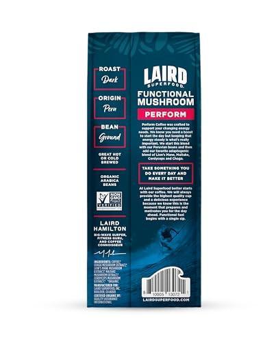 Laird Superfood Peruvian Dark Roast Coffee with Functional Mushrooms, Certified Organic Peruvian Ground Coffee Beans, Gluten-Free, Dairy-Free, Non-GMO, Paleo, Keto Friendly, 12 oz. Bag - SHOP NO2CO2