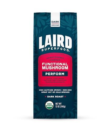 Laird Superfood Peruvian Dark Roast Coffee with Functional Mushrooms, Certified Organic Peruvian Ground Coffee Beans, Gluten-Free, Dairy-Free, Non-GMO, Paleo, Keto Friendly, 12 oz. Bag - SHOP NO2CO2